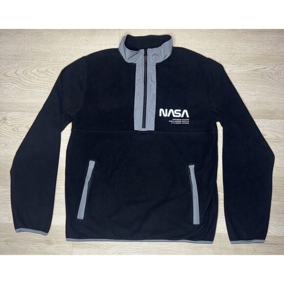 H&M NASA Black 1/4 Zip Jacket Youth Large 16 Space Fleece Pockets - Picture 1 of 8